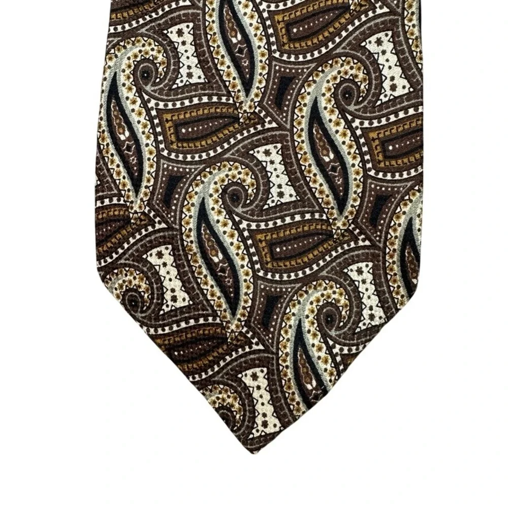 JC Classic Mens Silk Tie Brown Tan Paisley Handmade Wide Necktie 57 Inch